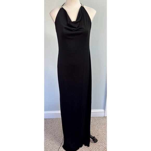 David Meister Dress Black Maxi Cowl Front SZ 8 Holiday Evening Event Formal - Picture 1 of 11